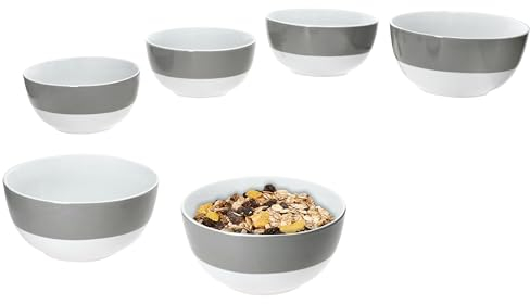 MamboCat Lot de 6 bols Variant gris 14,3 cm I 450 ml I Bol en porcelaine colorée pour 6 personnes I Bol pour salade, céréales, chips et autres I Vaisselle colorée pour le petit déjeuner, le déjeuner