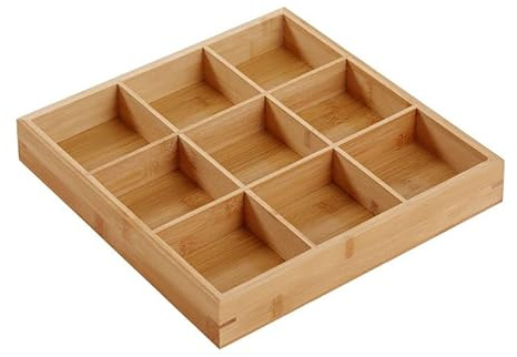 Ejoyous Square Wooden Trays 3/4/6/9 Grid Serving Platter Wooden Divider Tray Multiple Serving Tray for Hot Pot Restaurants Sushi Platter (9 Compartments)
