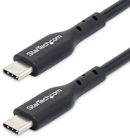 StarTech Cable de Carga USB-C de 2m - PD 60W - Negro (USB2CC2MNC) | Conectores niquelados, Blindaje trenzado de aluminio, Radio de doblez de 8mm