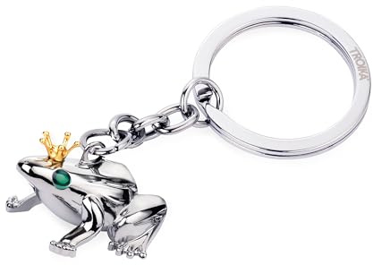 TROIKA Porte-clés grenouille avec couronne– FROSCHKÖNIG – fonte métallique – chrome – argenté, or, vert – Original