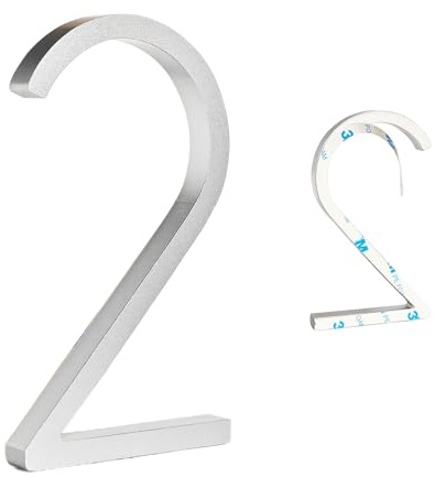 YWONOBS Door Numbers, 5 Inches 3D Self Adhesive House Numbers, Address Numbers，Mailbox Number Stickers for House Mailbox Apartment Hotel Courtyard Silver(2)