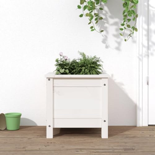 ShGaxin Jardinière Blanc 40x40x39 cm Bois Massif de pin,Jardiniere sur Pieds,Bac avec Treillis,Jardiniere Terrasse