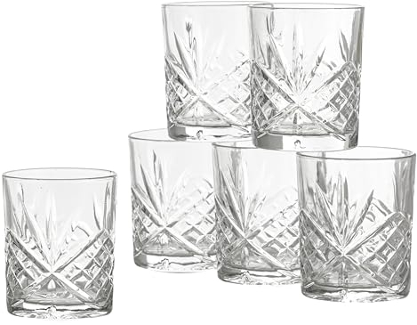 Baroni Home juego de 6 vasos de agua con elegantes tallas, ideal también como vasos de whisky, efecto cristal, capacidad 25cl, apto para lavavajillas, 8x8x10 cm