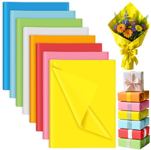 PLULON 60 Sheets Coloured Tissue Paper Bulk 8 Mixed Colors Gift Wrap Sheets Crepe Paper Art Tissue Paper for Packaging Craft Floral Birthday Party Festival Gift Wrapping Paper Decorative
