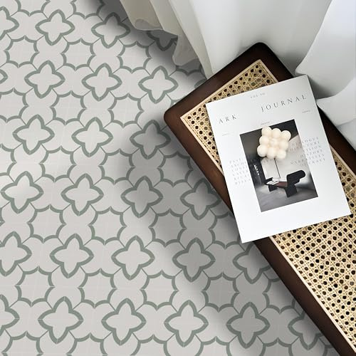 Alwayspon Vinyl Flooring, Sage Green Self Adhesive Stick on Floor Tiles Transfer for Bathroom Kitchen, Splashback, Peel and Stick Vinyl Flooring Tiles Sticker, 12PcsX20cm/8inch
