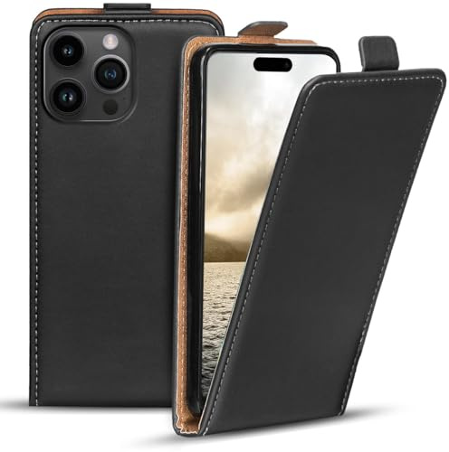 Verco Flip Cover für iPhone 16 Pro Case, Flipstyle Schutzhülle für iPhone 16 Pro Hülle Tasche vertikal klappbare Handyhülle, Schwarz
