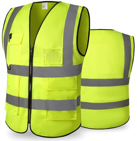 CCSOVO Hi Vis Vests for Women Men High Visibility Reflective Safety Vests Breathable With Pocket Zipper for Build Oudoor Work Meet ANSI/ISEA Standard (UK, Alpha, L, Regular, Regular, Cloth-Green)