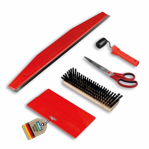 mako PROFI Tapezierset 6-teilig – Präzises Tapezierwerkzeug für saubere Schnitte, perfekte Nahtbearbeitung – Tapezierschere, Spachtel, Bürste, Abreißlineal, Nahtroller und Kleister-Rührholz