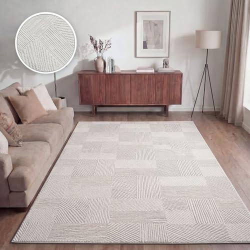 TT Home Tappeto Soggiorno Sala Da Pranzo Pelo Corto Design Boho Scandinavo Astratto Tinta Unita Effetto Alto-Basso Stile Moderno, Dimensione:230x320 cm