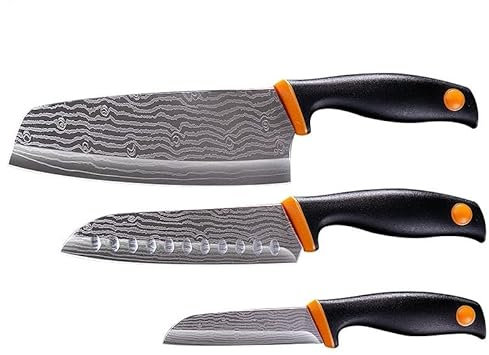 Juego de 4 cuchillos de acero inoxidable con venas de Damasco, cuchillos de cocina, herramientas, cuchillo de cocina, cortador de chef, cuchillo for pelar Nakiri, estuche de regalo