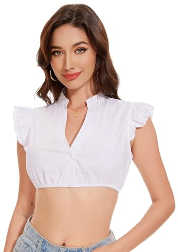 LUYANA Dirndl Bluse Damen Kurzarm Dirndlbluse Für Oktoberfest