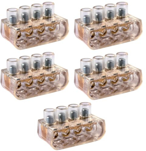5 Morsetti forbox 4 poli, sezione 4x 10mm² 10mmq, 4 fori, morsetto per cablaggio forbox, campanelle, in policarbonato e ottone, per scatole di derivazione, 450V 76A