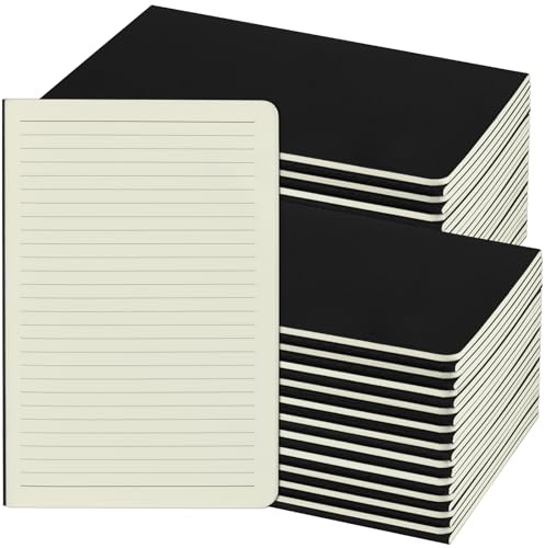 ZCZN A5 linjerade anteckningsböcker, set med 48 anteckningsblock, svart kraftomslag, anteckningsblock ritning, 60 sidor (30 ark) per linjerade anteckningsblock