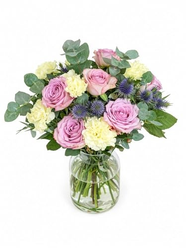 Blumenstrauß In Gedanken bei Dir in Rosa, mit Rosen | 14 Stiele, Rosa Farbe, 7-Tage-Frischegarantie, Floristen Qualität, Frische Blumen, Ideale Geschenkidee | BLOOMY DAYS