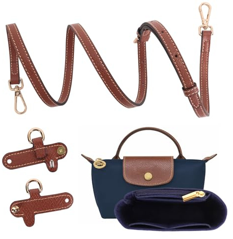 Schultergurt für Long champ Tasche Damen, Geldbörsen-Organizer, No-Punch, längenverstellbarer Ersatzriemen aus Leder, mit mehreren Taschen, Handtaschen, passend für Mini-Größe (Marineblau 1,2 cm)