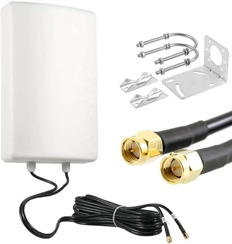 UniteCom Antenna direzionale a pannello 4G e 5G ad alto guadagno, polarizzata incrociata con cavi da 5 metri. LTE MiMo Palo/Montabile a Parete Dual Input Broadband Mobile Internet Antenna impermeabile