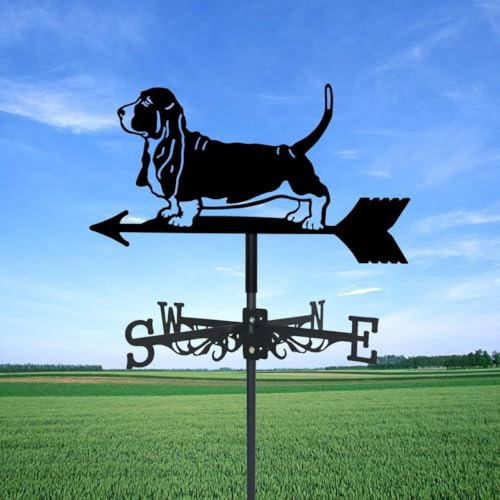 Girouette en métal, sorcière et Dragon 2 en 1. Décoration de Jardin sur Le Toit extérieur. Artisanat pour la Maison avec Basset Hound (Basset Hound).
