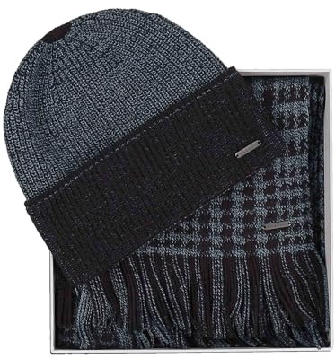 bugatti Geschenkset Beanie & Raschelschal | Karomuster Charcoal