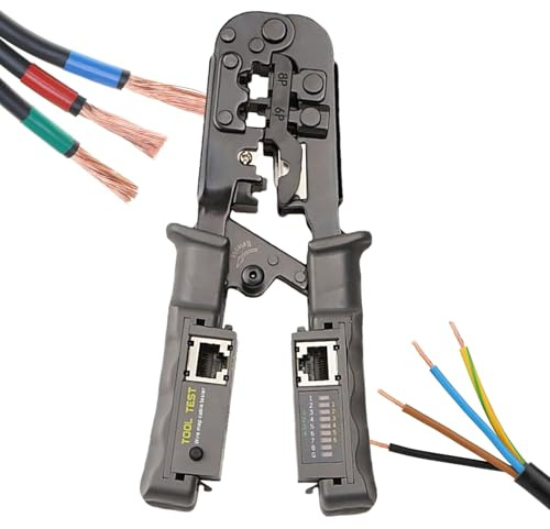 Crimpadora para Cables de Red | Función 3 en 1 para Crimpar, Cortar y Pelar | Herramienta de Trinquete para Conexiones Perfectas RJ45, RJ12 y RJ11 en Cables Cat5, Cat6, Cat7 (Mango Ergonómico)