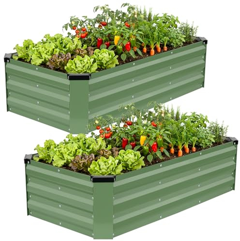 ZORMY Raised Garden Bed Outdoor - Metal Planters Outdoor,Rectangle Raised Garden Kits,Metal Raised Beds with Safety Edging and Gloves for Vegetables Fruits and Flowers (OliverGreen, 4×2×1ft-2Packs)