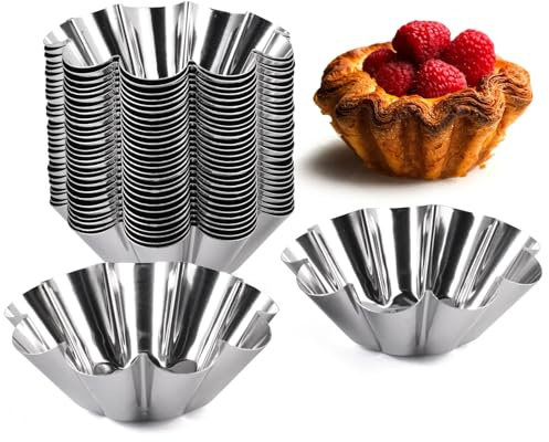 30 Piezas 6.6cm/2.6in Moldes Pasteles Pequeños, Acero al Carbono Molde Tartaleta, Reutilizable Tartaletas para Rellenar, Antiadherente Molde para Tartaletas de Huevo para Pudines, Pasteles, Tortitas