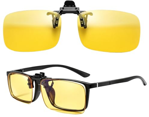 gsgfuis Nachtfahrbrille für Brillenträger – Polarisierte Clip-On Nachtsichtbrille zum Autofahren, Gelbe Gläser & Blendungsreduzierung (Damen/Herren)