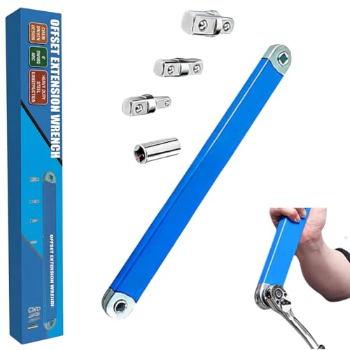 Generisch Offset Verlängerungsschlüssel und Schraubenschlüssel Verlängerung, 39 cm Werkzeug aus Kohlenstoffstahl mit 1/2, 3/8, 1/4 Zoll Adaptern für Kfz Reparatur in engen Räumen (Blue)