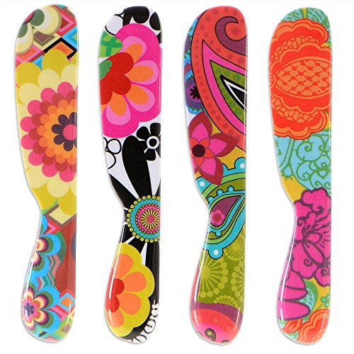 French Bull 6 Melamine Butter Spreader 4-Piece Set-Designer Fun Vibrant Colorful Knives for Cream Cheese, Jam, Jelly, Mayo, Frosting, Sandwich-Shatterproof BPA Free Dishwasher Safe, 6-inch, Floral