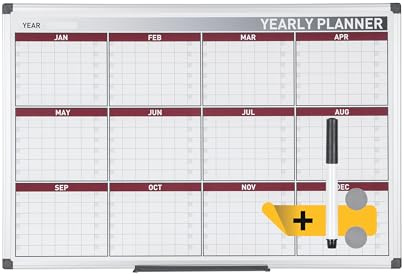 Bi-Office Tableau blanc 90x60 cm Planning annuel magnétique 12 mois
