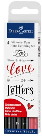 Faber-Castell - Tuschestifte Pitt Artist Pen Lettering Love, 4 Stifte | Wasserfeste und lichtbeständige Zeichentusche für Handlettering und Kreativprojekte