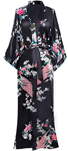 BABEYOND Babyond - Accappatoio da donna, maxi, lunghi, kimono, da spiaggia, motivo pavone, stampa a maglia, kimono champagne Taglia unica (Nero)