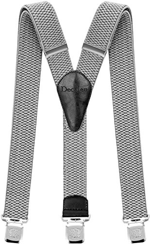 Decalen Mens Braces with Very Strong Metal Clips Wide 4 cm 1.5 inch Heavy Duty Suspenders One Size Fits All Men and Women Adjustable and Elastic Y Style (Light Silver)