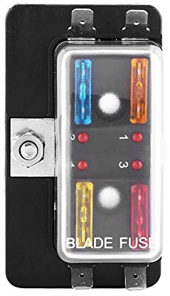Keenso Support de Boîte à Fusibles de Lame à 4 Voies, Blocs de Fusible de Lame Standard avec 5A 10A 15A 20A avec Voyant d'Avertissement à LED et Capot de Protection pour Voiture Bateau