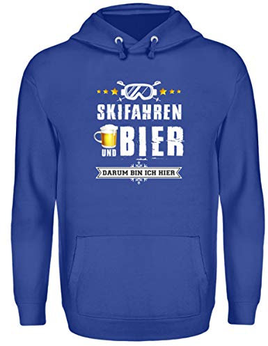 Skifahrer T-Shirt Hoodie Ski & Bier für Winterurlaub - Unisex Kapuzenpullover Hoodie -XXL-Royalblau