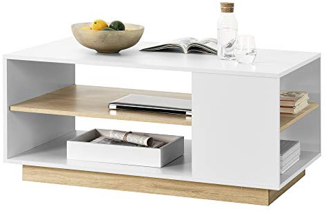 [en.casa] Mesa de Centro Trelleborg 46 x 100 x 60 cm Mueble de Salón Auxiliar Estante de Almacenamiento Mesa Baja de Café Blanco y Roble