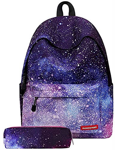 Vecys Sac à Dos Scolaire Motif Galaxie Cartable Filles Adolescent Voyage Pour école avec Petits Sacs Ciel étoilé Violet
