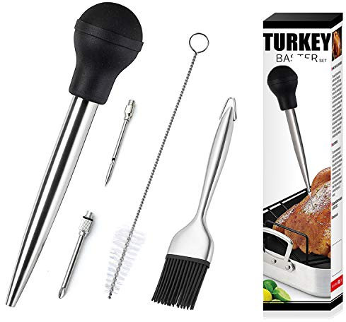 Bratenspritze und Grillpinsel aus Edelstahl mit 2 Aroma-Injektor-Nadeln, Lebensmittelqualität, Spritzenspritze zum Kochen und Backen, ideal zum Tropfen, Braten von Säften für Geflügel (schwarz)