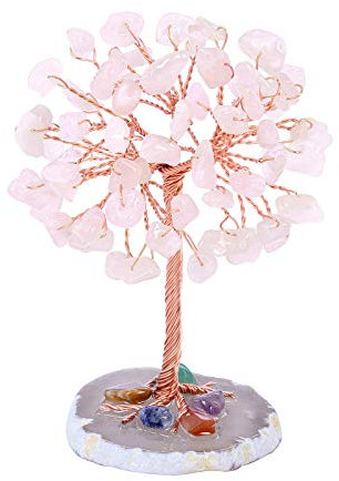 JSDDE Mini Crystal Healing Tumble Stone Life Feng Shui Gemstones Agate Money Tree Figurines Ornament (Rose Quartz)