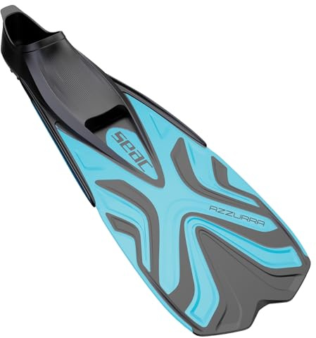 Seac Azzurra, Snorkeling Fins for Adults and Children, Closed Foot Pocket in Soft Rubber, Light Blue, 12–13