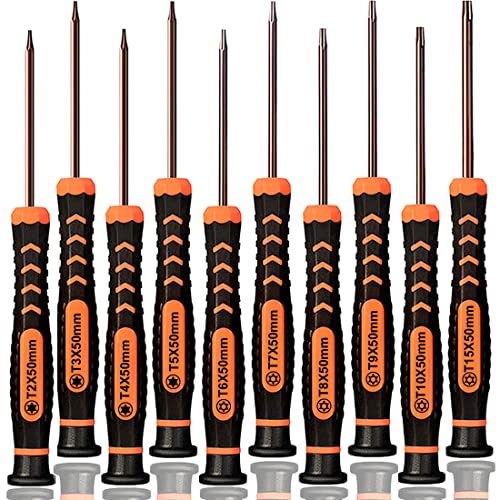 Torx Screwdriver Set of T2-T15, TECKMAN 10-Piece Magnetic Small Torx Security Screwdrivers with T2 T3 T4 T5 T6 T7 T8 T9 T10 T15 Star Screwdriver Tool Kit for Xbox,PS3,PS4,Knife,Computer & Other Device