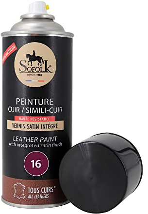Sofolk - Lederfarbe mit integriertem Lack - Rückfärbung von beschädigtem, zerkratztem und verfärbtem Leder: Lenkrad, Autositz, Sofa, Schuhe, Jacke und Kleidung - Aerosol 400ml - 16-Purple