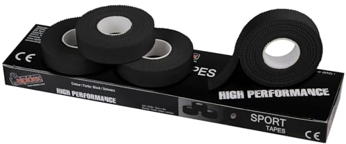 ALPIDEX 4 x Sport Tape 1,5 cm x 10 cm Nastro Adesivo Dita 100% Cotone Bianco Non Elastico, Colore:Nero