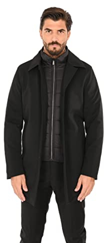 Ciabalù Trench Uomo Lungo Invernale in Tessuto Tecnico Impermeabile con Pettorina (44, Nero)