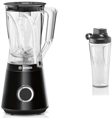 Bosch Standmixer VitaPower Serie 4 MMB6141B, Edelstahl-Klingen Made in Germany, 1,5l 1200 W, schwarz & Bosch ToGo-Flasche MMZBT01B, Smoothie-ToGo-Flasche 0,6 L, bruchsicher, robust