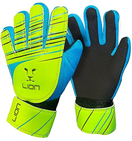 LION SPORTSWEAR Gants de gardien de but de football pour enfants – Garçons et filles – avec paumes en latex gaufré pour une prise en main taille 5 (moins de 6 à 8 ans)