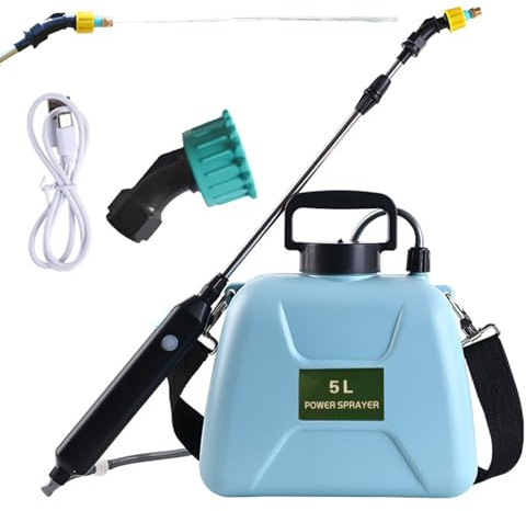 Pulverizador de Agua para Plantas de jardín Alimentado por batería, automática de 5 litros con telescópica, 2 boquillas de pulverización y Correa Ajustable para riego y Limpieza de