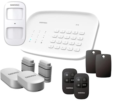 Daewoo - Kit de Arranque para Mascotas (Incluye Alarma inalámbrica WiFi/gsm conectada), Control Remoto, detección de Apertura y Movimiento, Compatible con Amazon Alexa, el Asistente de Google