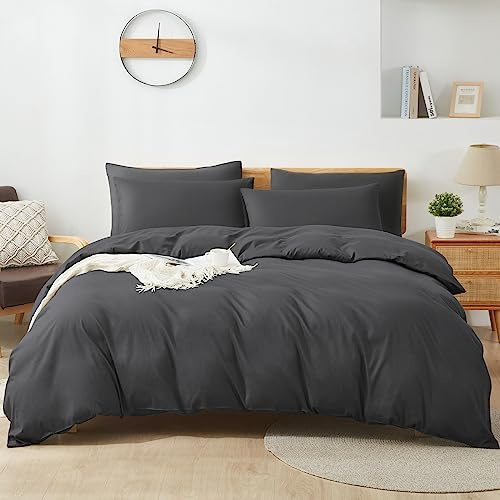 Sufdari Bettwäsche 200x200 Baumwolle Grau, 100% Baumwolle Bettbezug aus Atmungsaktive, Bettwäsche-Set mit 2 Kissenbezüge 80x80 cm+ 1 Bettbezug mit Reißverschlus
