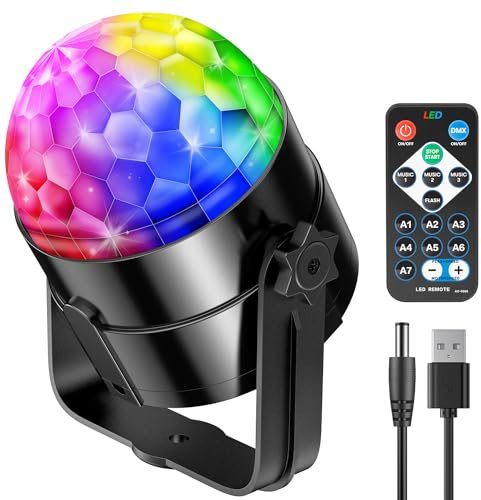 Luces Discoteca,RIYO 360 ° Rotación Bola Discoteca Activadas por Sonido con Control Remoto, Luz Discoteca de Fiesta Decorativas de Karaoke para Bailes de Cumpleaños en Interiores(1 Paquete)