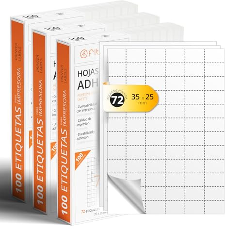 A4-Bögen mit weißen selbstklebenden Etiketten, Erstellen Sie Ihre eigenen individuellen, Sicherer selbstklebender A4-Papier, Selbstklebendes Etikett zum Bedrucken - Ofituria (72 pro Blatt, 300 Bögen)